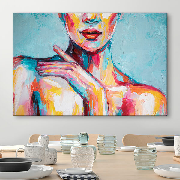 Painting of a woman with her hand on her shoulder Painting of a woman with her hand on her shoulder