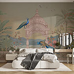 Carta da parati Murale di un edificio con tetto e uccelli