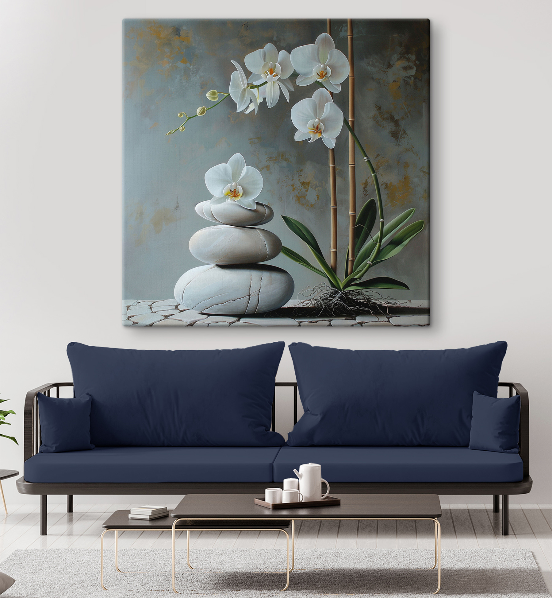 Painting of a plant and a stack of rocks Painting of a plant and a stack of rocks