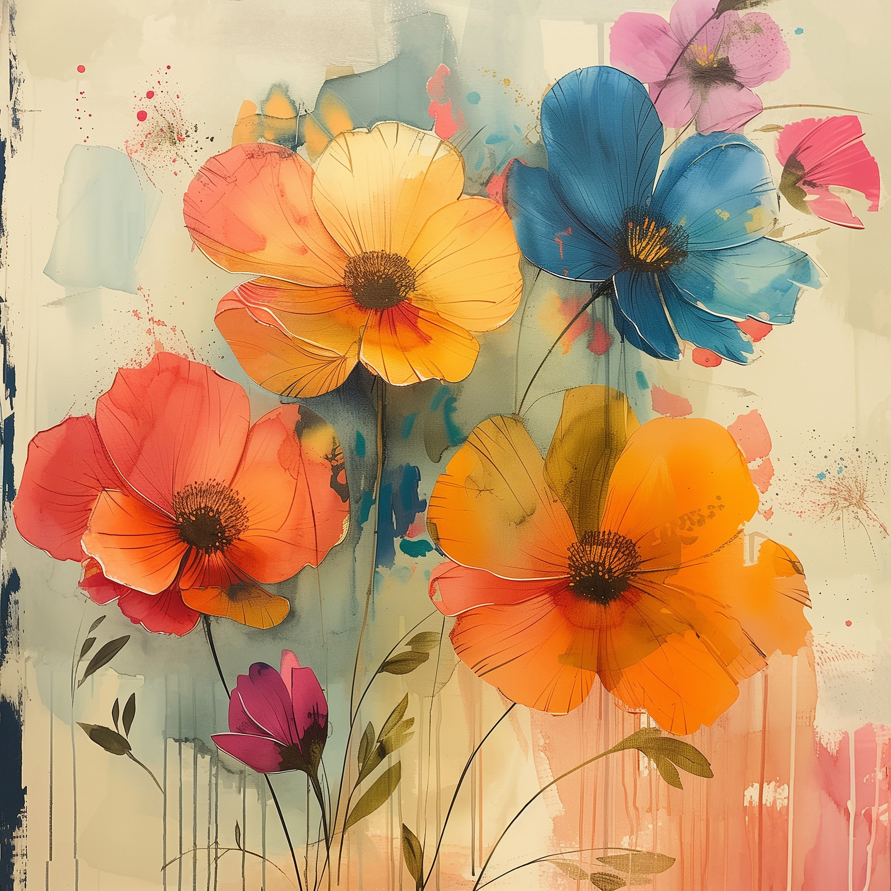 Painting of flowers on a white background Painting of flowers on a white background