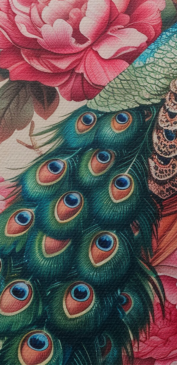 Peacock on a branch with flowers Peacock on a branch with flowers