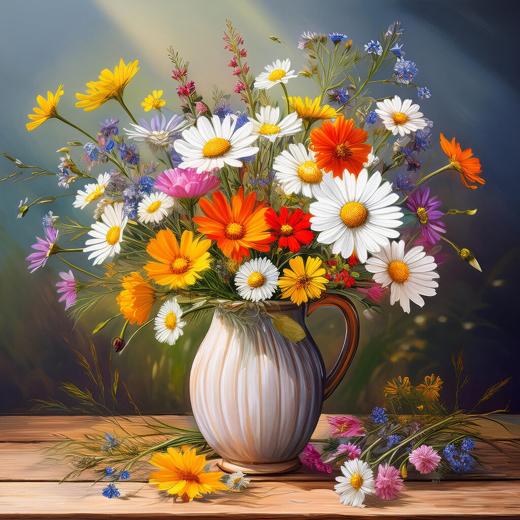 Painting of a vase of flowers Painting of a vase of flowers