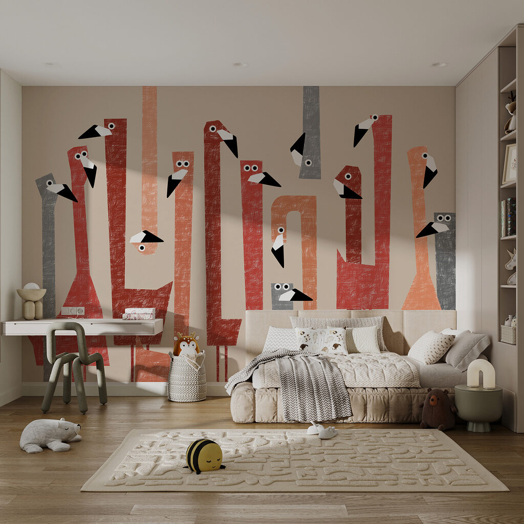 Group of birds with different colored shapes