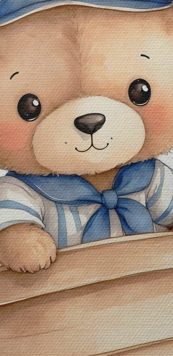Watercolor of a teddy bear in a boat
