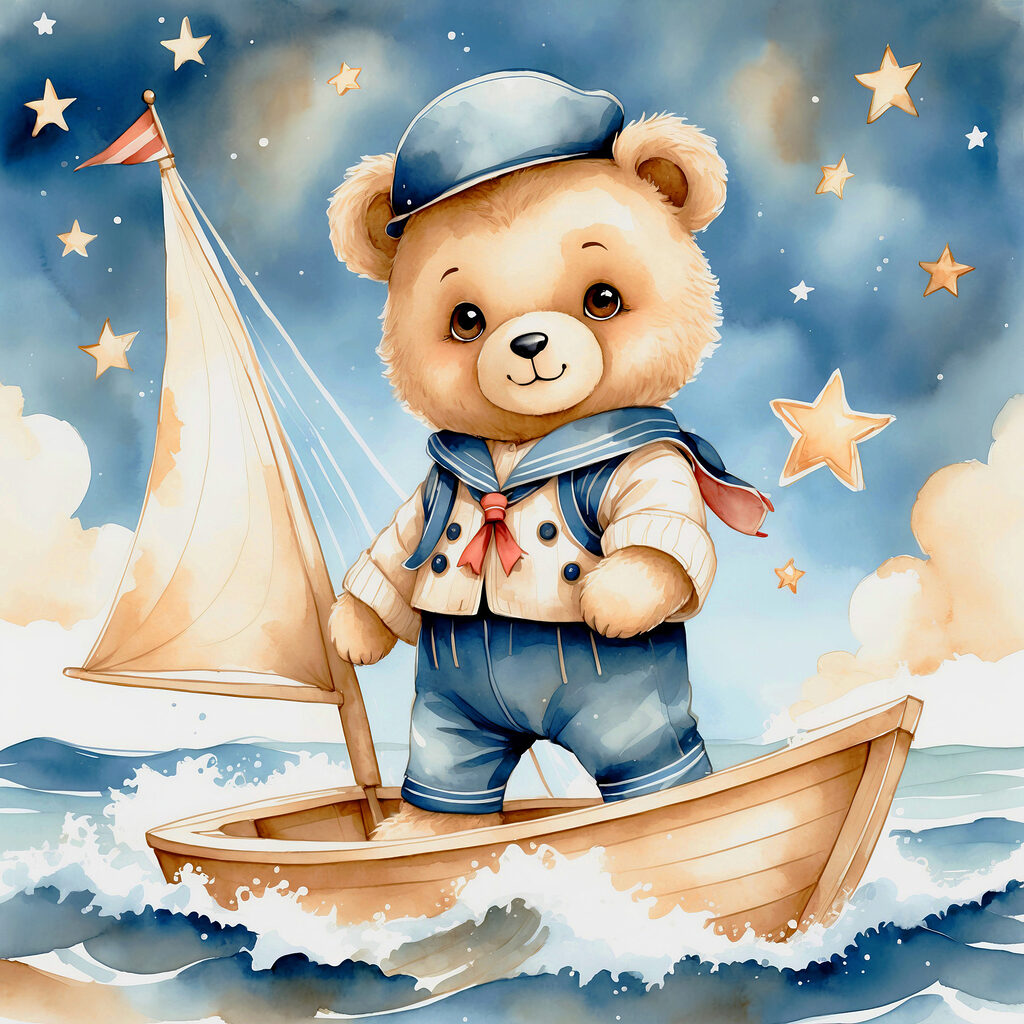 Teddy bear in a sailor outfit on a boat Teddy bear in a sailor outfit on a boat