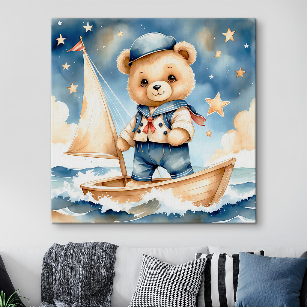Teddy bear in a sailor outfit on a boat Teddy bear in a sailor outfit on a boat
