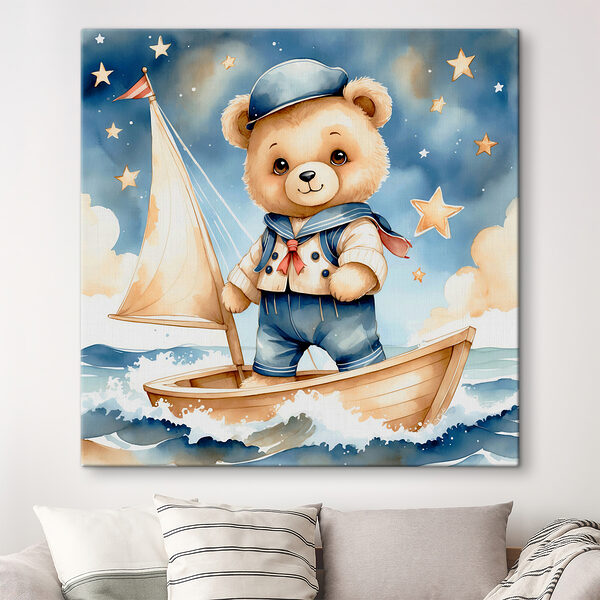 Teddy bear in a sailor outfit on a boat Teddy bear in a sailor outfit on a boat