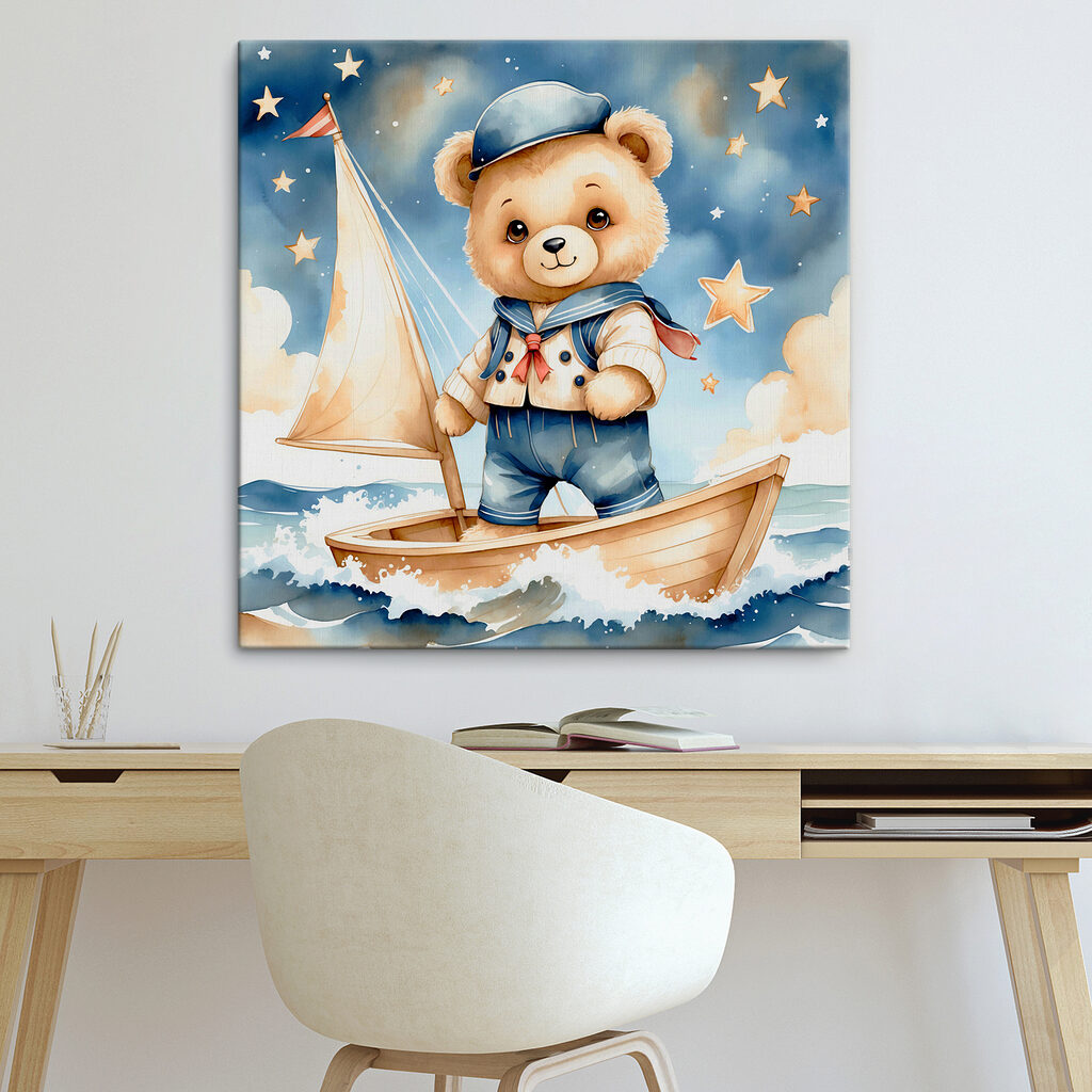 Teddy bear in a sailor outfit on a boat Teddy bear in a sailor outfit on a boat