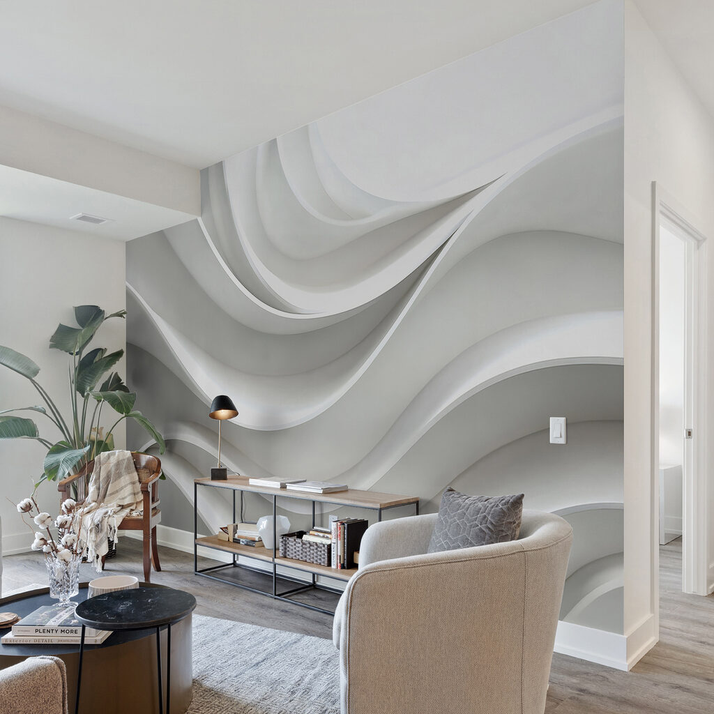 White wall with curved lines
