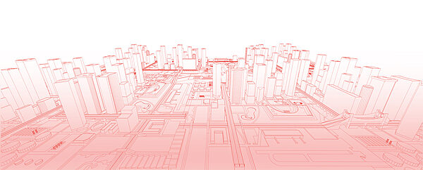 Disegno a linee rosse di una città Disegno a linee rosse di una città