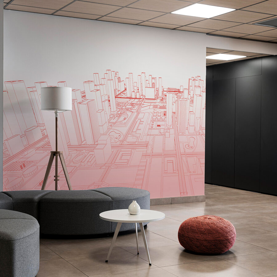 Disegno a linee rosse di una città Disegno a linee rosse di una città