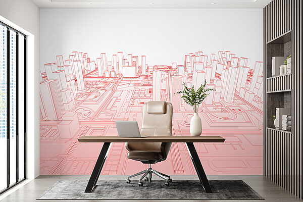 Disegno a linee rosse di una città Disegno a linee rosse di una città