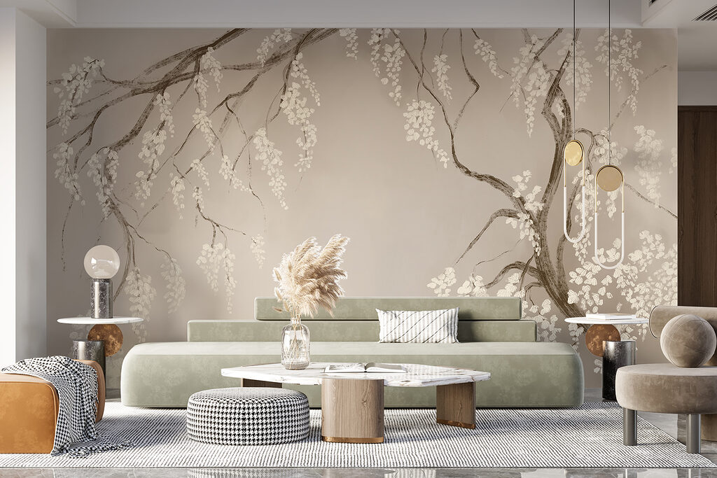 Tree branch with white flowers