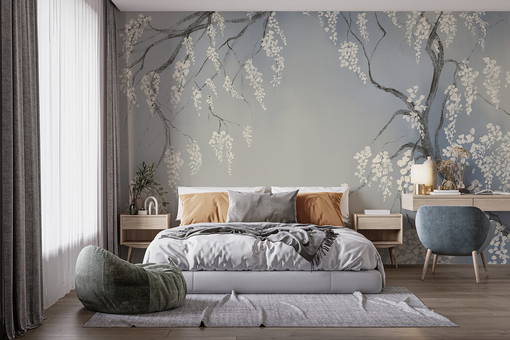 Tree branch with white flowers