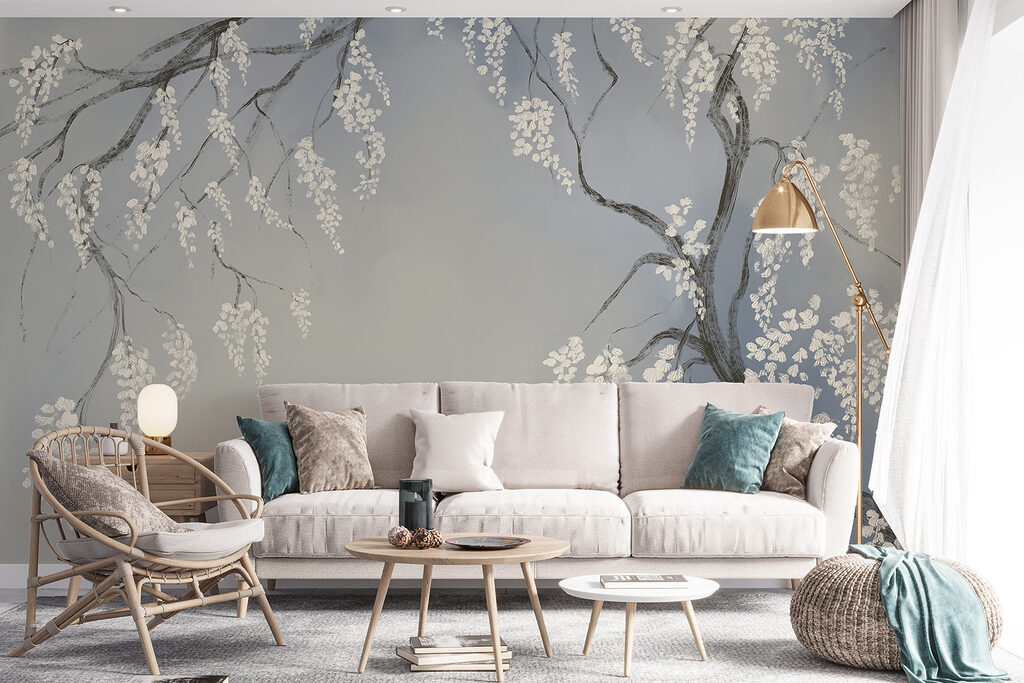 Tree branch with white flowers