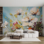 Carta da parati Pittura di fiori su sfondo blu