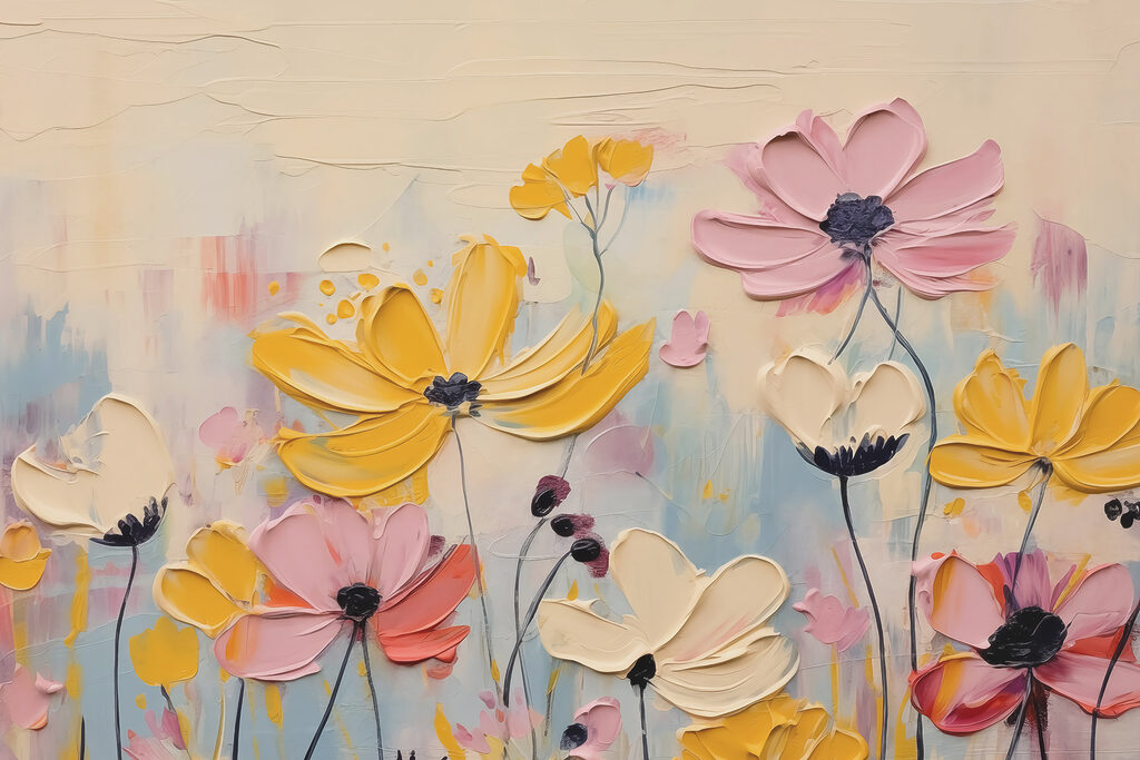 Pittura di fiori su una superficie bianca Pittura di fiori su una superficie bianca