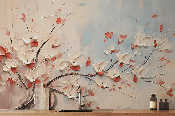 Pittura di un albero con fiori bianchi Pittura di un albero con fiori bianchi