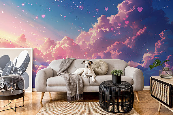 Cielo colorato con nuvole e cuori Cielo colorato con nuvole e cuori