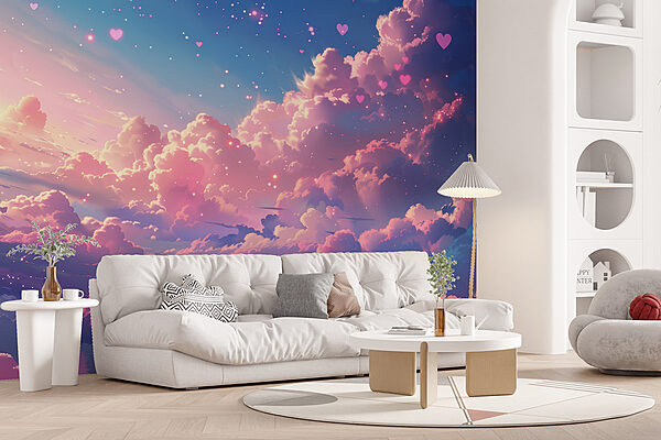 Cielo colorato con nuvole e cuori Cielo colorato con nuvole e cuori