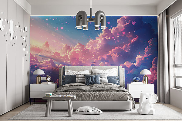Cielo colorato con nuvole e cuori Cielo colorato con nuvole e cuori