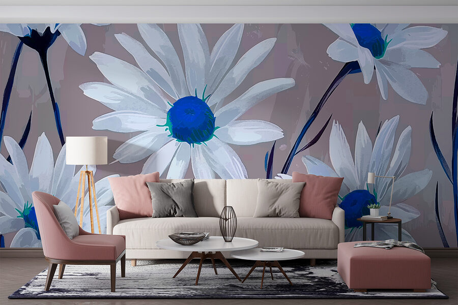 Gruppo di fiori bianchi con centro blu