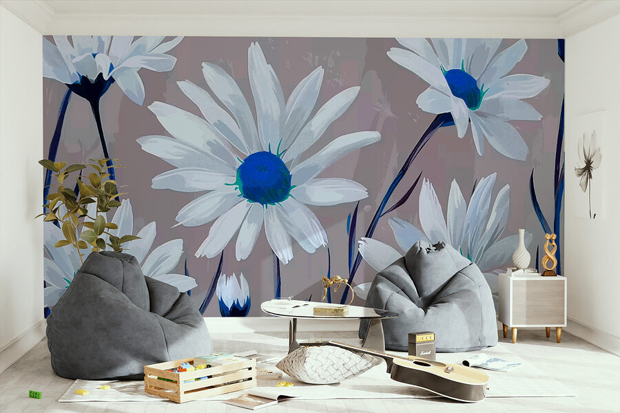 Gruppo di fiori bianchi con centro blu