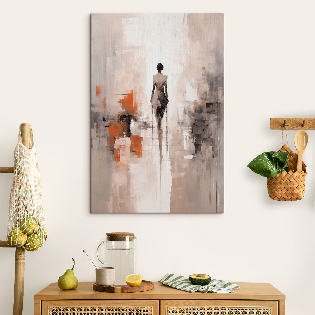 Painting of a woman standing in a room Painting of a woman standing in a room