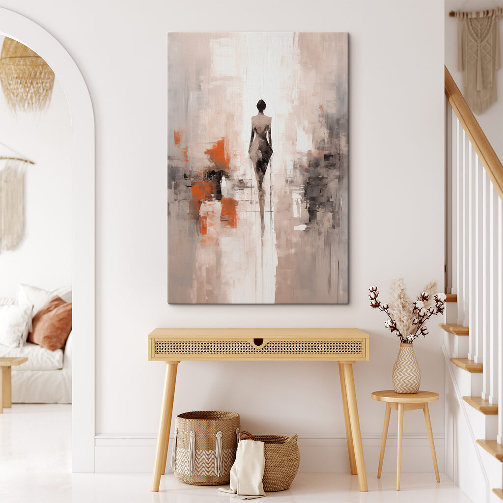 Painting of a woman standing in a room Painting of a woman standing in a room