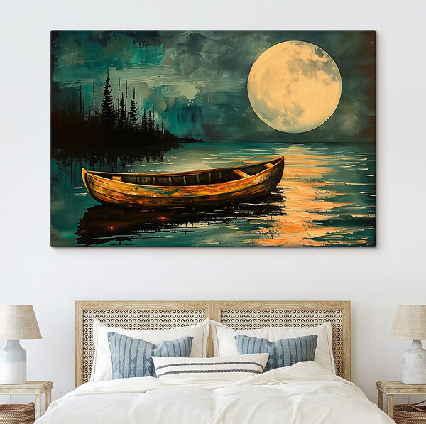 Quadri Una barca in acqua con la luna piena sullo sfondo (COD: s40442) Quadri Quadri Una barca in acqua con la luna piena sullo sfondo (COD: s40442)