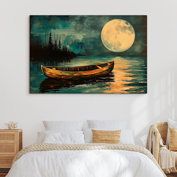 Boat in the water with a full moon in the background Boat in the water with a full moon in the background