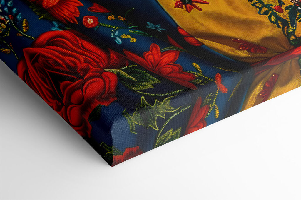 Floral crown and vibrant gaze