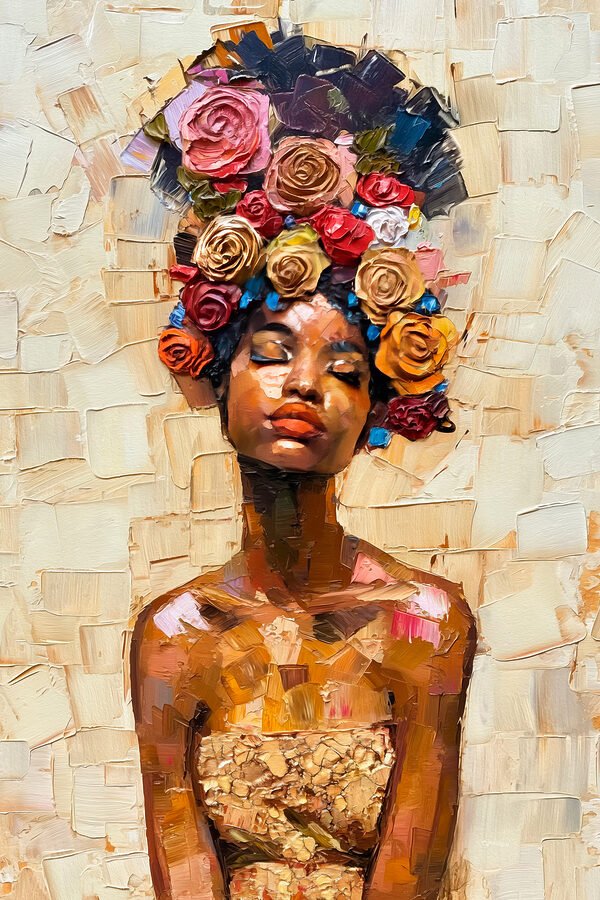 Painting of a woman with flowers on her head