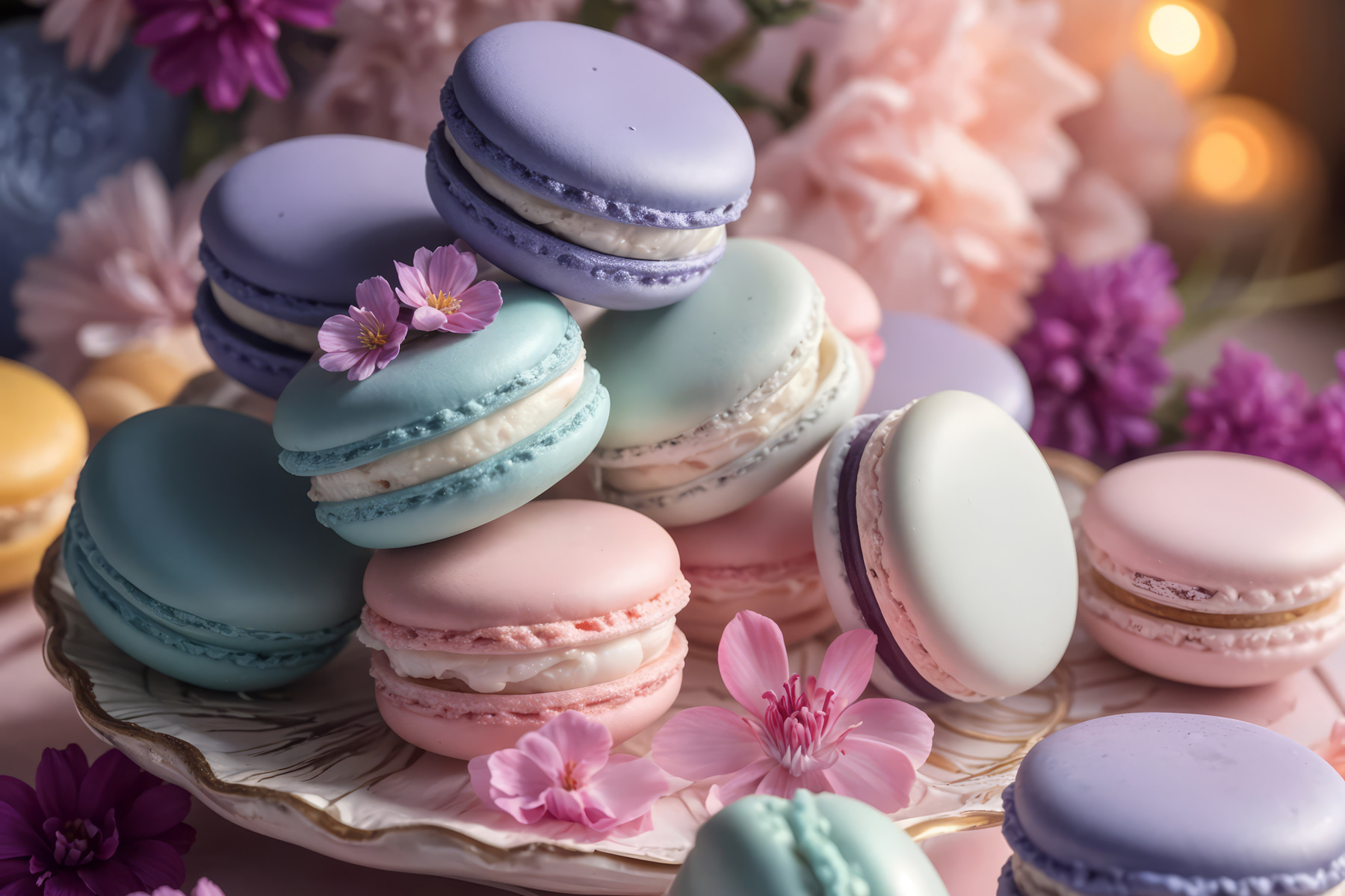 Plate of colorful macaroons