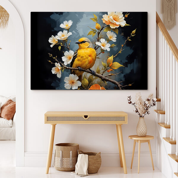 Bird on a branch with flowers Bird on a branch with flowers