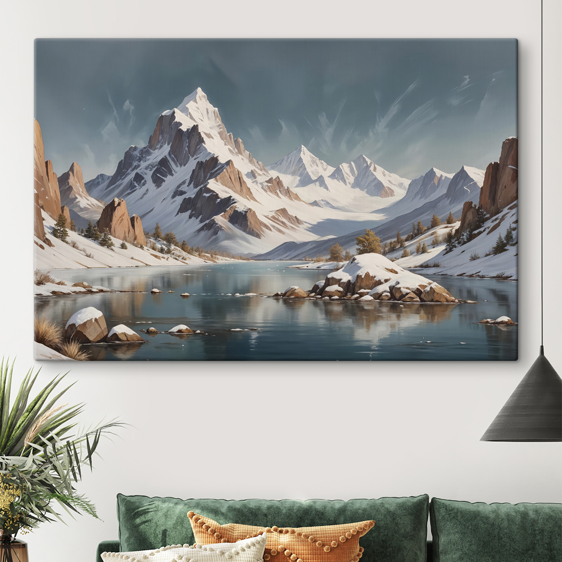 Snowy mountain range with a lake Snowy mountain range with a lake