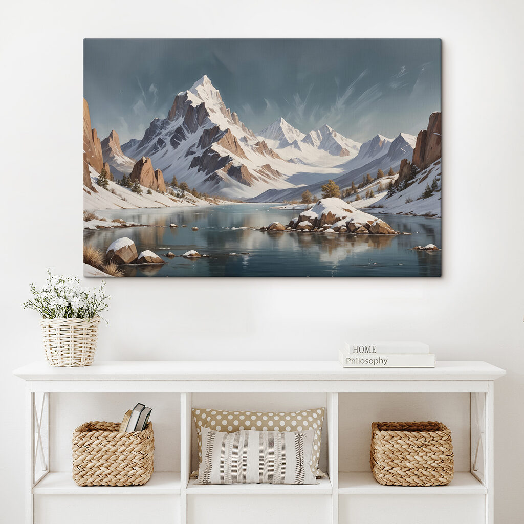 Snowy mountain range with a lake Snowy mountain range with a lake