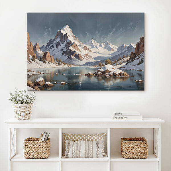 Snowy mountain range with a lake Snowy mountain range with a lake