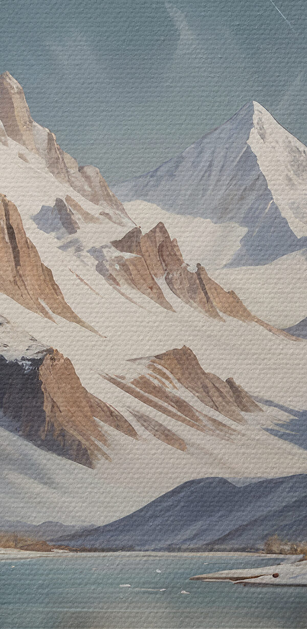 Snowy mountain range with a lake Snowy mountain range with a lake
