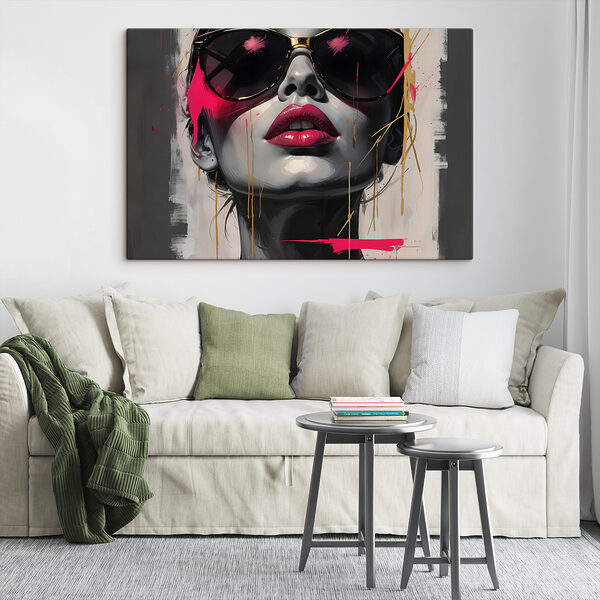 Donna con occhiali da sole e rossetto rosso Quadri Donna con occhiali da sole e rossetto rosso