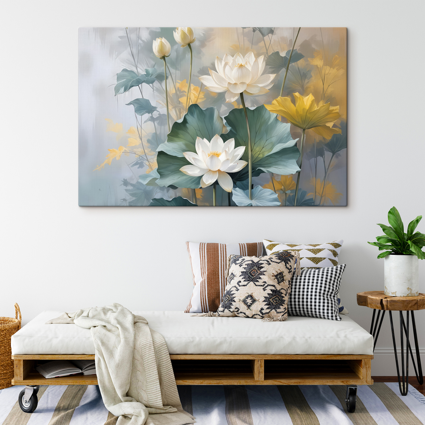 Painting of white flowers and green leaves