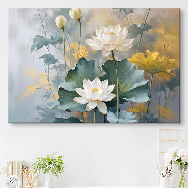 Painting of white flowers and green leaves