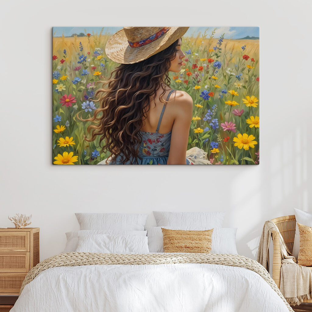 Woman in a hat in a field of flowers Woman in a hat in a field of flowers