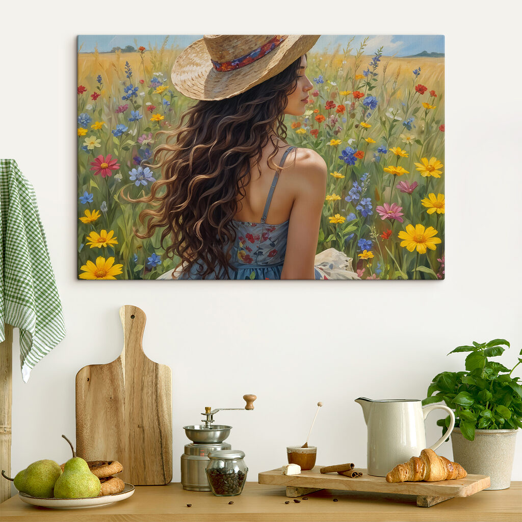 Woman in a hat in a field of flowers Woman in a hat in a field of flowers