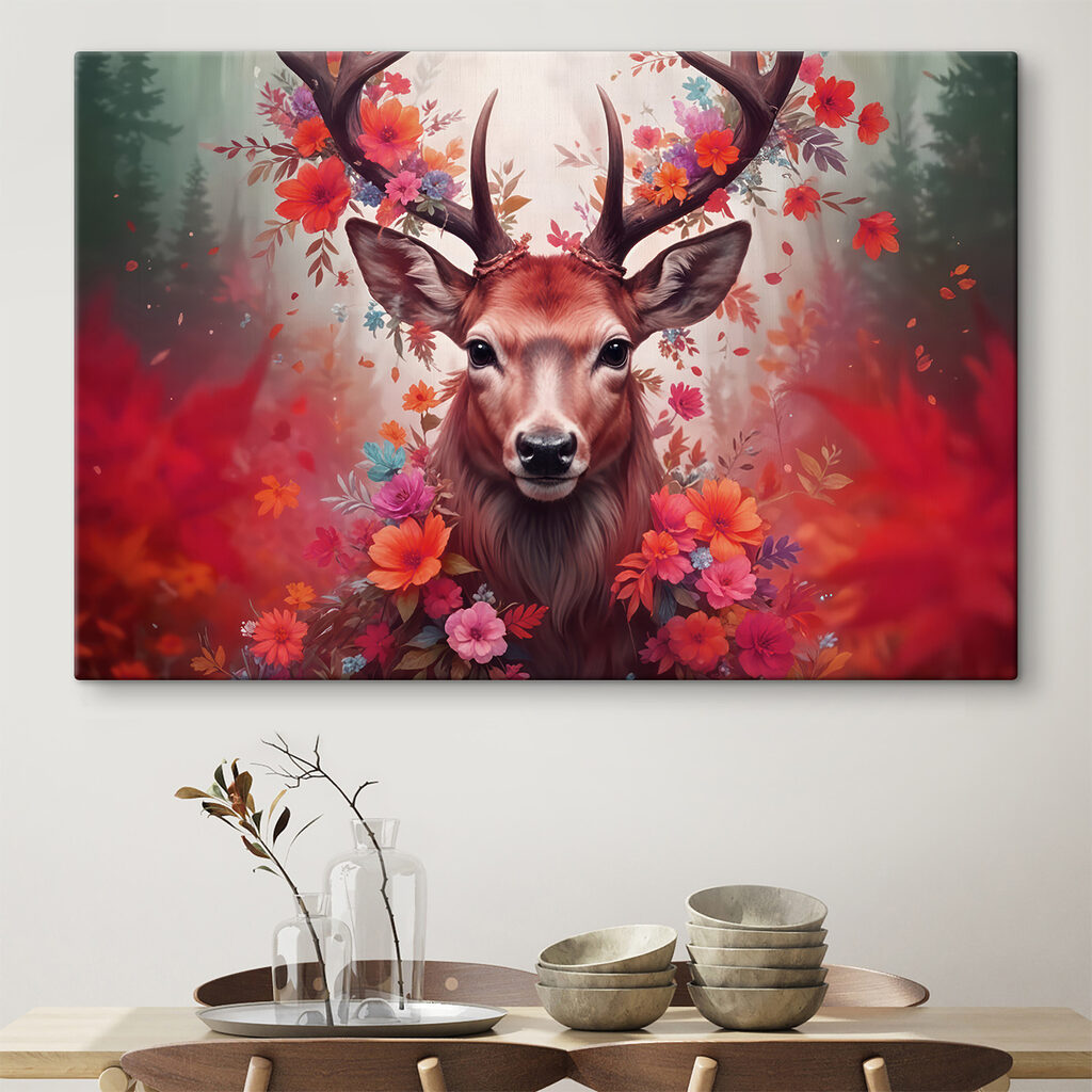Deer with antlers surrounded by flowers Deer with antlers surrounded by flowers