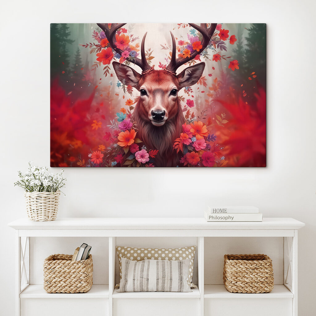 Deer with antlers surrounded by flowers Deer with antlers surrounded by flowers