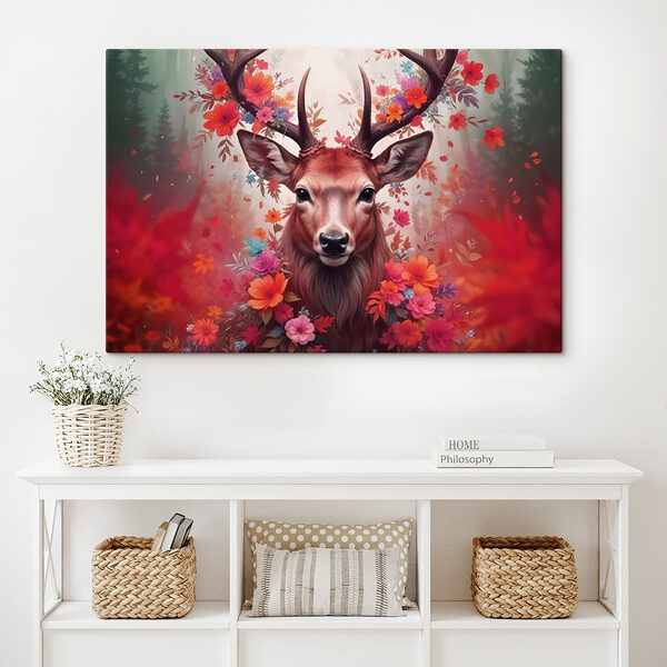 Deer with antlers surrounded by flowers Deer with antlers surrounded by flowers