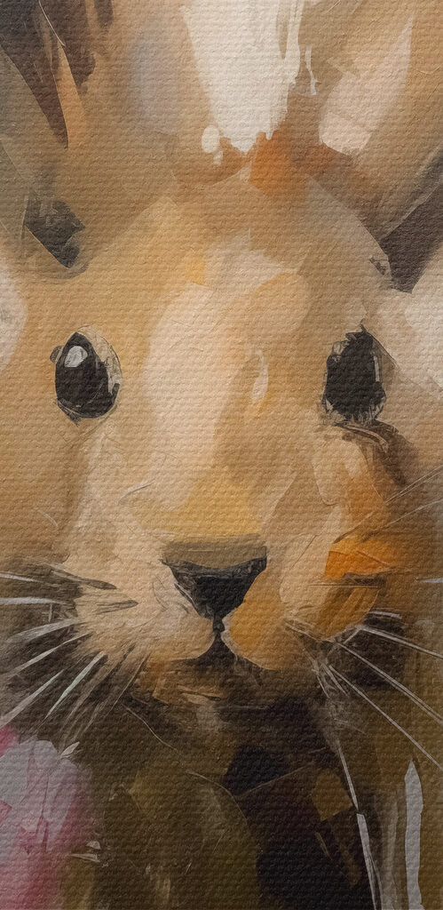 Painting of a rabbit holding a flower Painting of a rabbit holding a flower