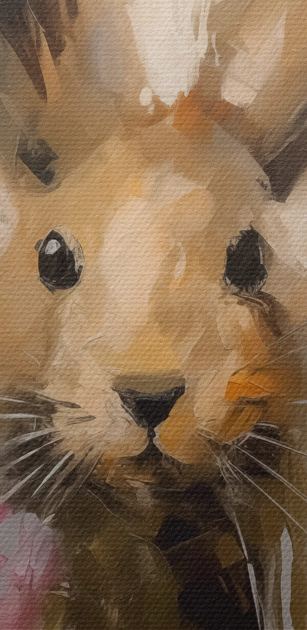 Painting of a rabbit holding a flower Painting of a rabbit holding a flower