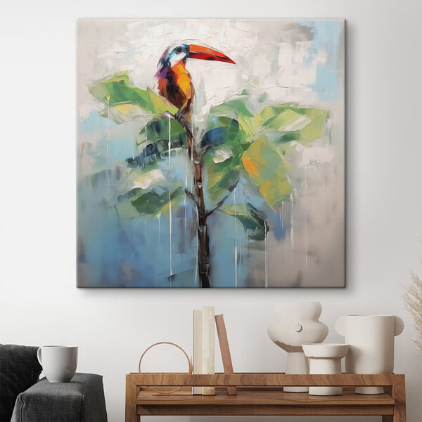 Painting of a bird on a branch Painting of a bird on a branch